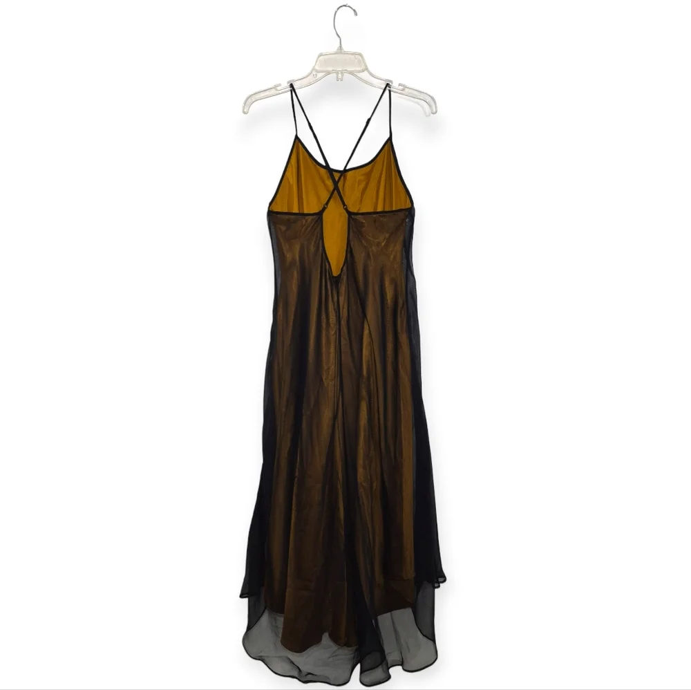 VICTORIA'S SECRET Vintage Black Gold Slip Dress With Cross Straps Large - Picture 2 of 5